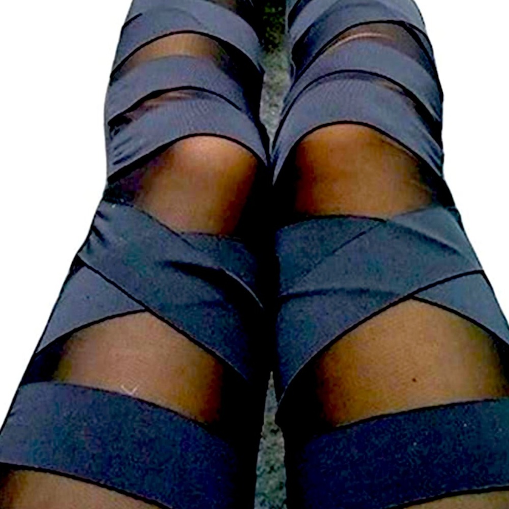 Black bandage bondage fetish leggings sheer sexy